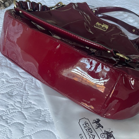 Coach Deep Red Patent Leather Shoulder Bag - Picture 4 of 5